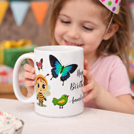 Taza De Café Animales Divertidos Coloridos Cumpleaños Niña Arte