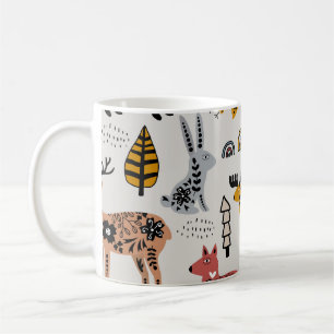 Taza De Café Animales escandinavos, floral, lindo patrón.