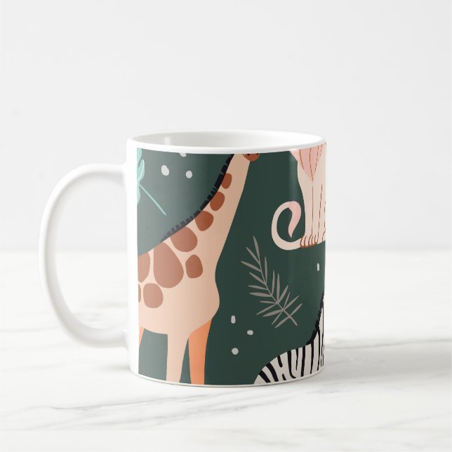 Taza De Café Animales exóticos: Patrón de niños tropicales oscu (Izquierda)