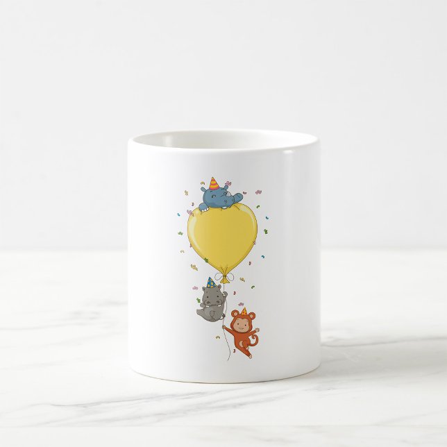 Taza De Café Animales fiestas sostienen un globo (Subido por el creador)