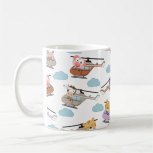 Taza De Café Animales Lindos en Patrón de Helicóptero