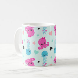 Taza De Café Animales marinos, vida marina, pulpo, medusas, cor