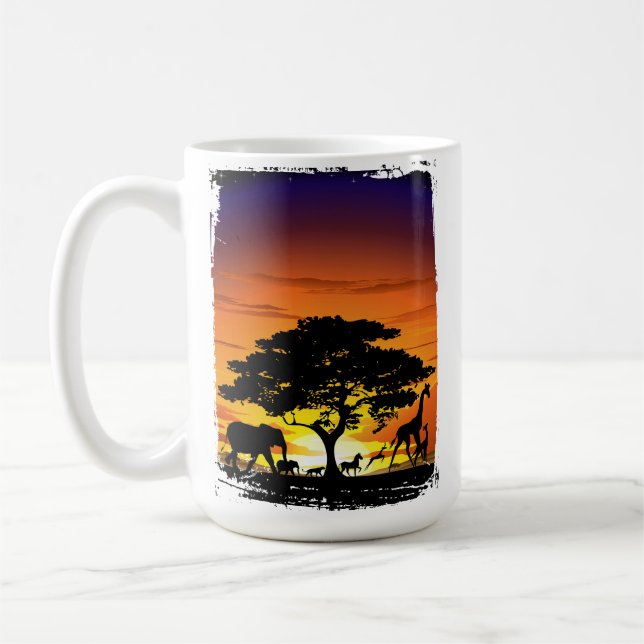 Taza De Café Animales salvajes al atardecer en la sabana africa (Izquierda)