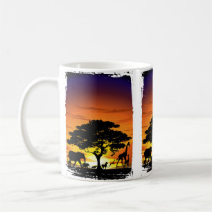 Taza De Café Animales salvajes al atardecer en la sabana africa