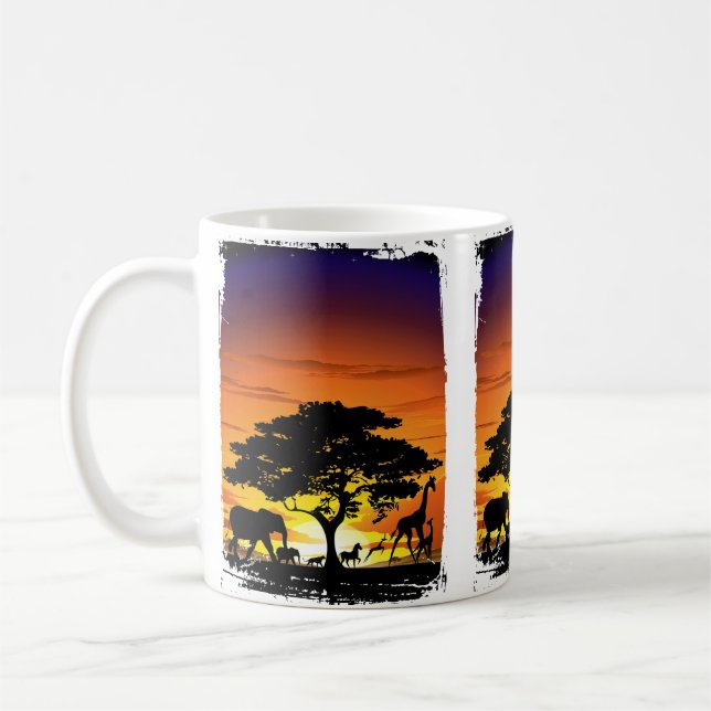 Taza De Café Animales salvajes al atardecer en la sabana africa (Izquierda)