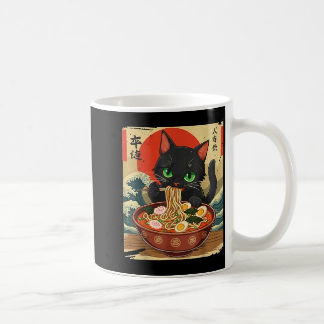 Taza De Café Anime Cat Eating Ramen Japanese Art Graphic Cat Cu (Derecha)