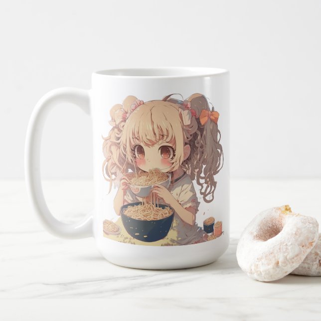 Taza De Café Anime Chica comiendo fideos de Ramen personalizado (Con donut)