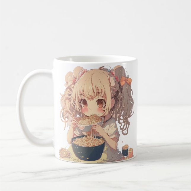 Taza De Café Anime Chica comiendo fideos de Ramen personalizado (Izquierda)