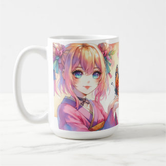 Taza De Café Anime Chica sostiene una mariposa