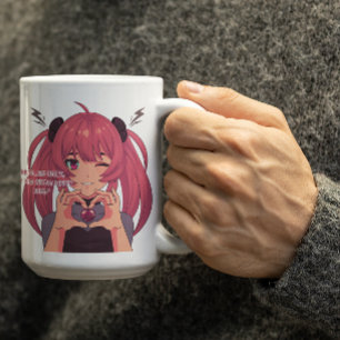 Taza De Café Anime Chica Winking & Finger Heart