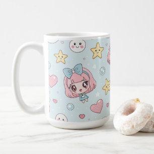 Taza De Café  Anime Kawaii with Hearts and Stars
