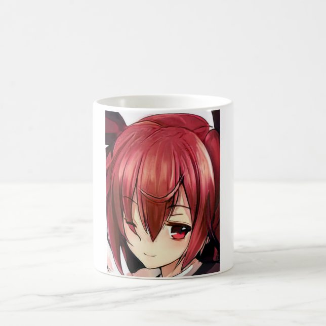 Taza De Café Anime ojos magenta chica de pelo magenta Café Mug (Centro)