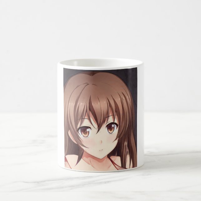 Taza De Café Anime ojos marrones chicas de pelo marrón (Centro)