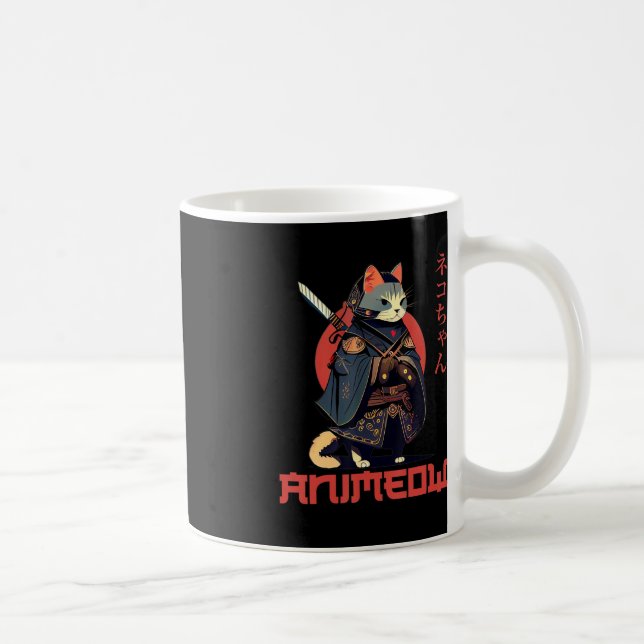 Taza De Café ANIMEOW Divertido Cuto Samurai Kawaii Cat Ninja Co (Derecha)