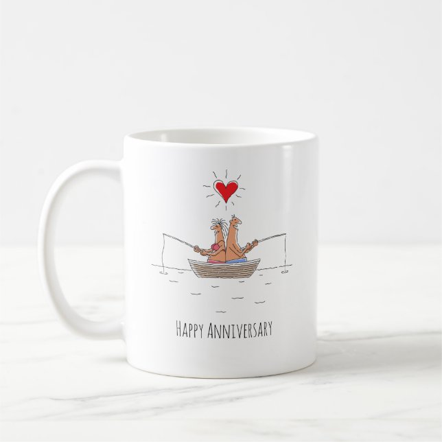 Taza De Café Aniversario boda Corazón de Pesca Pareja Casada (Izquierda)