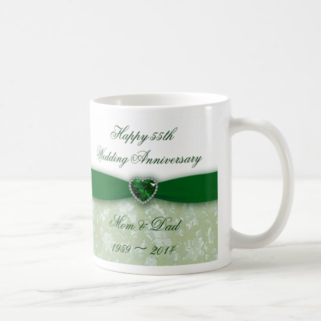 Taza De Café Aniversario de boda del damasco 55.o (Derecha)