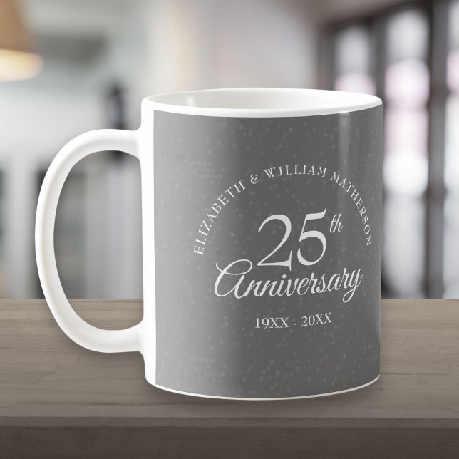 Taza De Café Aniversario de Bodas de Plata 25 años Stardust de  (25th Wedding Anniversary Silver Stardust)