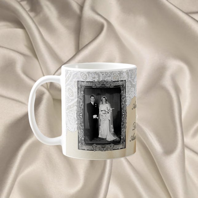Taza De Café Aniversario de Diamond 60th Elegant Photo Boda (Subido por el creador)