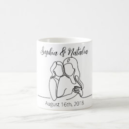 Taza De Café Aniversario de Lesbianas Elegante Línea Personaliz
