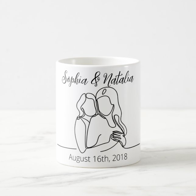 Taza De Café Aniversario de Lesbianas Elegante Línea Personaliz (Centro)