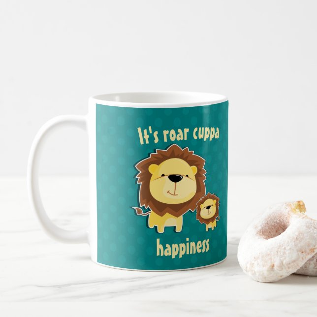 Taza De Café Aniversario De Los Niños De La Cubo De León Y Bebé (Con donut)