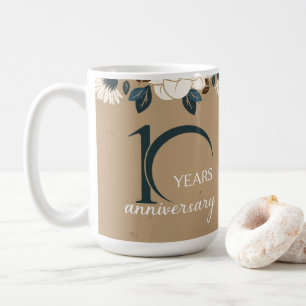 Taza De Café Aniversario del 10° Boda de la floral rústica