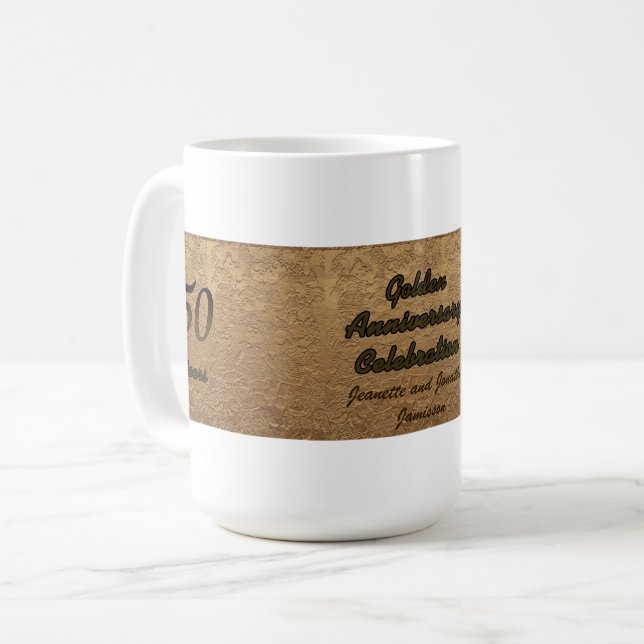 Taza De Café Aniversario del Boda de Oro, 50, nombre, tazón de  (Anverso izquierdo)