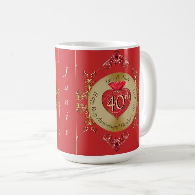 Taza De Café Aniversario del Boda de Ruby 40/15 (Anverso derecho)