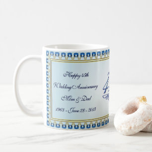 Taza De Café Aniversario del Boda del Azul zafiro dorado 45