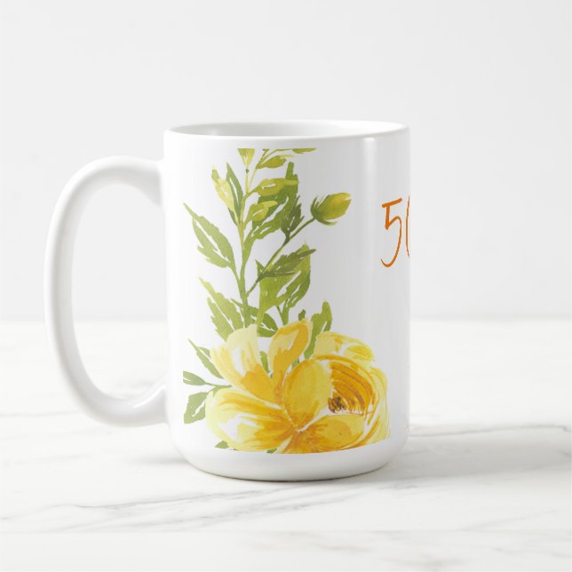 Taza De Café Aniversario del Boda del Monograma 50 amarillo ele (Izquierda)