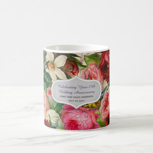 Taza De Café Aniversario del boda - Rosas de la época Personali (Centro)