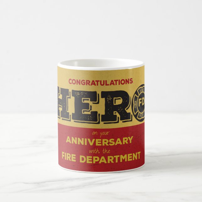 Taza De Café Aniversario del empleado héroe de bomberos (Centro)
