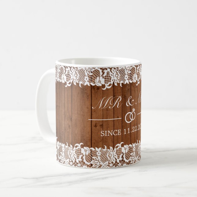 Taza De Café Aniversario del Sr. y la Sra. Rustic Wood & White  (Anverso izquierdo)