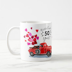 Taza De Café Aniversario del Viejo Camión Corazones Añadir Nomb