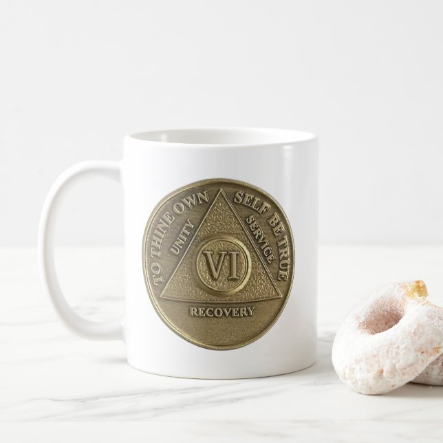 Taza De Café Aniversario feliz de la moneda de 6 años de la Sob (Con donut)