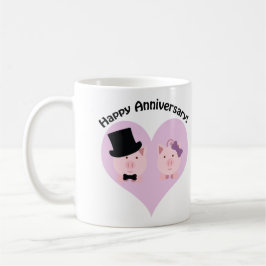 Taza De Café Aniversario feliz pareja de cerdos