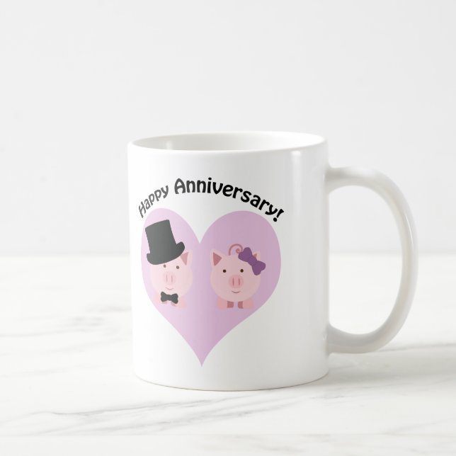 Taza De Café Aniversario feliz pareja de cerdos (Derecha)