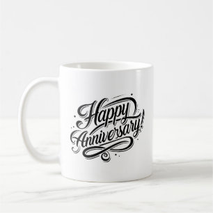 Taza De Café Aniversario feliz simple caligrafía negra elegante