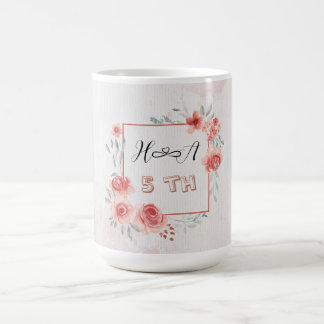 Taza De Café Aniversario Floral de Primavera | Boda Moderna Ele