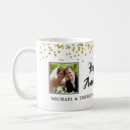Taza De Café Aniversario moderno 2 fotos Nombres de confeti de