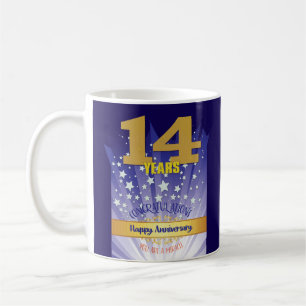 Taza De Café Aniversario número 14 de recuperación personalizad