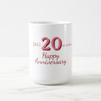 Taza De Café aniversario número 20 nombre fecha monograma rosa 