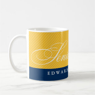Taza De Café Año amarillo azul de la clase de las rayas de los