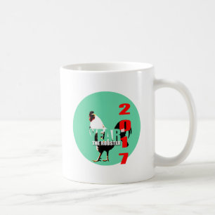 Taza De Café Año de gallo 2017 en Green Circle Mug 1