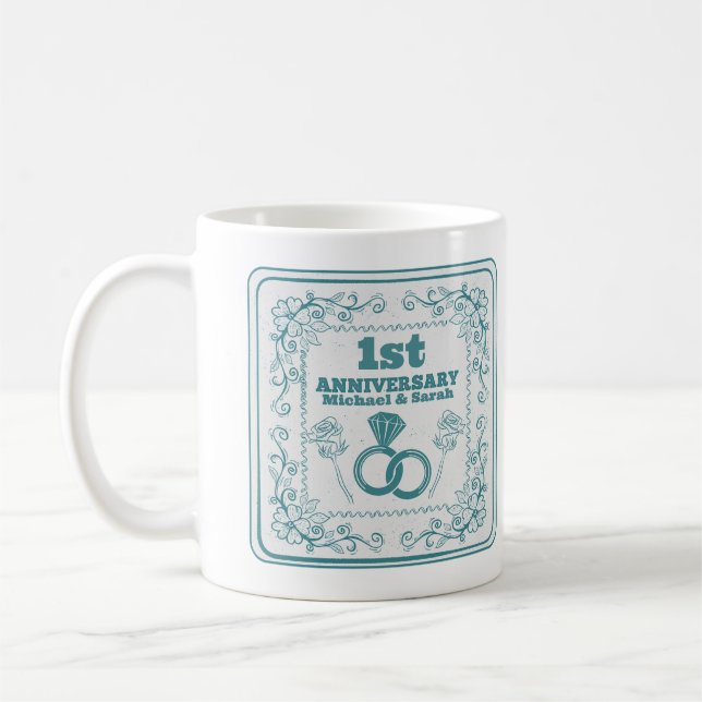 Taza De Café Año de Personalizable del aniversario del boda flo (Izquierda)