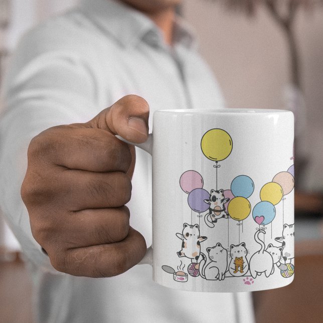 Taza De Café Año Feliz Jugando Gatos (Happy Year With Playing Cats Coffee Mug)