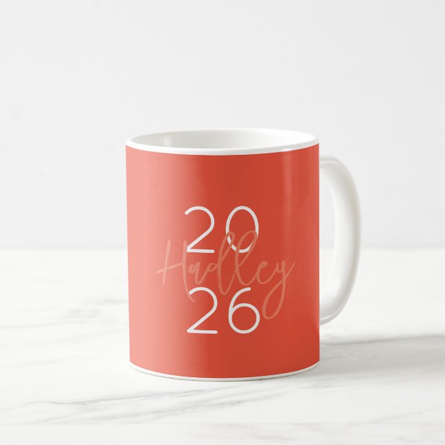 Taza De Café AÑO NOMBRE Naranja Estudiante Blanco Grado Verano  (Anverso derecho)