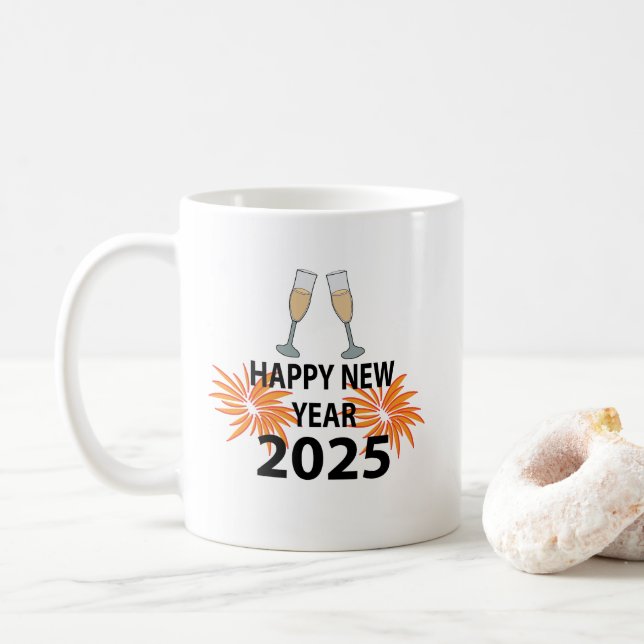 Taza De Café Año Nuevo 2025 Feliz Año Nuevo (Con donut)