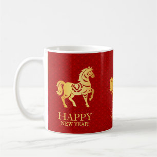 Taza De Café Año Nuevo Lunar Chino del Caballo 2026 Rojo Dorado