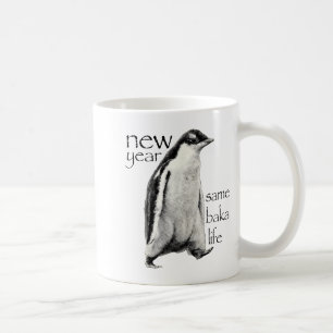 Taza De Café Año Nuevo Misma Vida de Baka Pingüino Chiste Diver